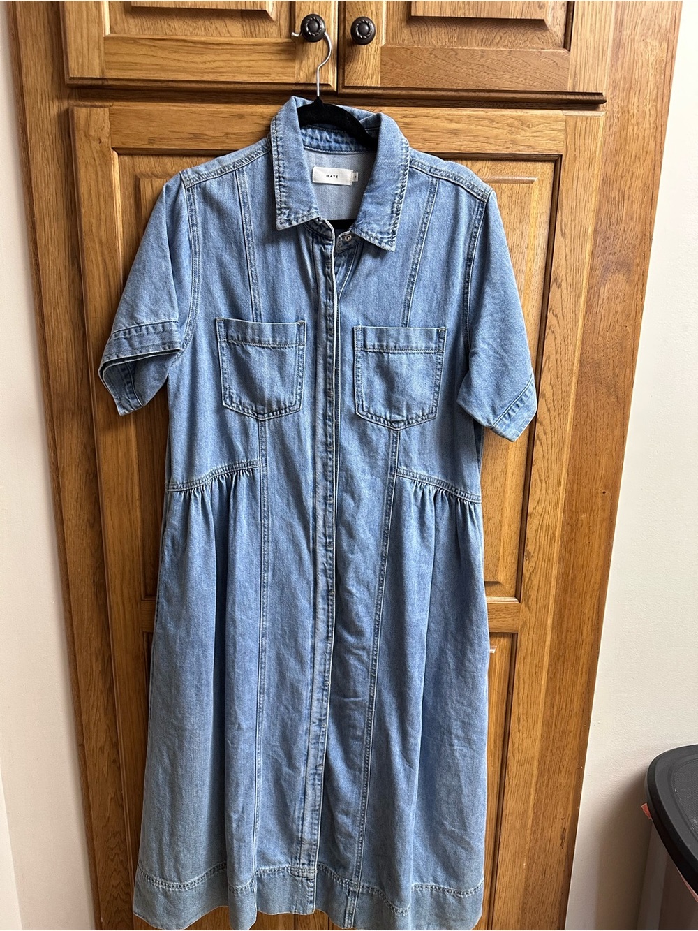 Light Blue Maye Montana Denim Midi Shirt Dress with Front Pockets